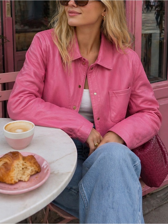 Worth Jackets & Blazers - Worth Bubblegum Pink Leather Blazer Jacket Size 14 Butter Soft Quiet Luxury 90s